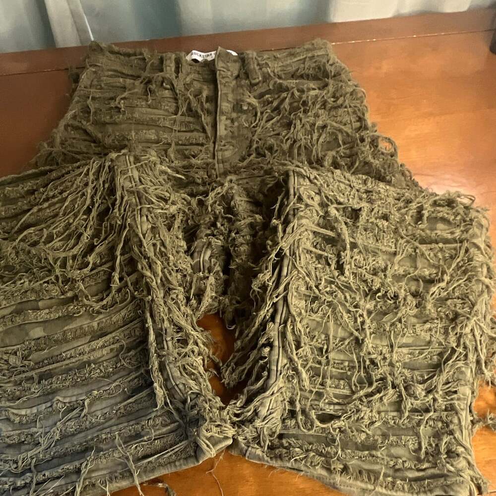 Rockstar Original Model Camouflage Jeans with Fringe Shredded Jeans Size M